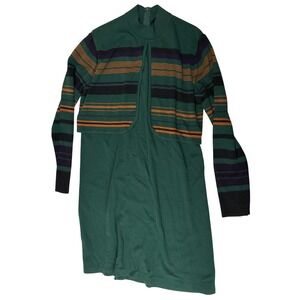 Liz Claiborne Womens Vintage 90s Green Striped Wool Blend Knit Mock Neck Dress L